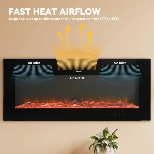 Miniatura 3 de Chimenea eléctrica montada en la pared y empotrada de 36 pulgadas con control remoto temporizador de 8 horas, 12 llamas, pantalla táctil, calentador