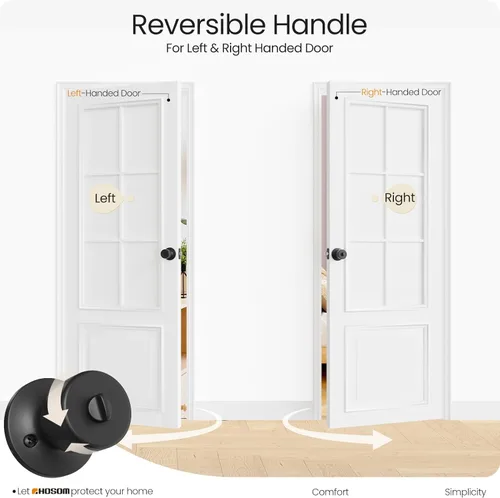 Miniatura 6 de HOSOM - Paquete de 10 manijas de privacidad para puerta interior, para dormitorio y baño, sin llave, color negro mate, con cerradura, manijas