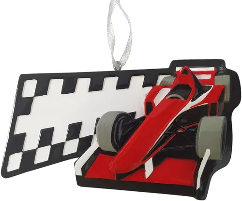 Miniatura 2 de Adorno personalizado de auto de carreras rojo para árbol de Navidad, adorno artesanal personalizado para decoración de recuerdo para niños Coche