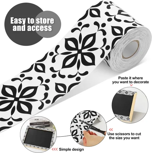 Miniatura 3 de Zonon Bordes de tablón de anuncios en blanco y negro de 65 pies, 1 rollo de tablón de anuncios, bordes rectos para decoración de regreso a clases