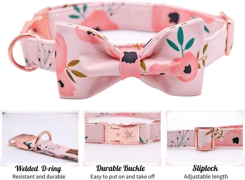 Miniatura 2 de Elegant little tail - Collar ajustable con corbatín para mascotas, suave, cómodo y elegante, para perros y gatos pequeños, medianos y grandes 2-Flor