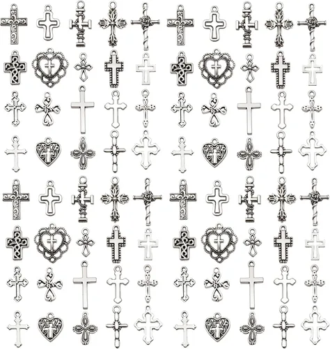 Miniatura 23 de WOCRAFT 60 piezas de dijes de pulsera de cruz dorada KC para juegos de fabricación de joyas, collares, pulseras, llaveros, kit de suministros de KC