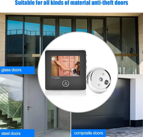 Miniatura 7 de Peephole - Timbre de video de 3 pulgadas, pantalla TFT LCD de 120 grados, timbre visual inteligente con cámara de visión nocturna IR de 1MP