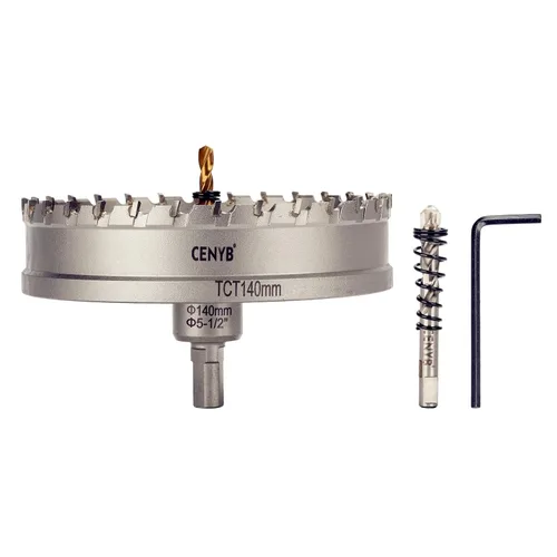 Miniatura 45 de 10 piezas (16-54 mm) Kit de sierra perforadora de carburo TCT para metales duros. Incluye 2 brocas de titanio, 1 broca piloto escalonada y 2 llaves