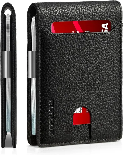 Miniatura 42 de RUNBOX - Carteras delgadas para hombre, cartera de piel con pinza para el dinero, cartera de bolsillo frontal con bloqueo RFID, tarjetero