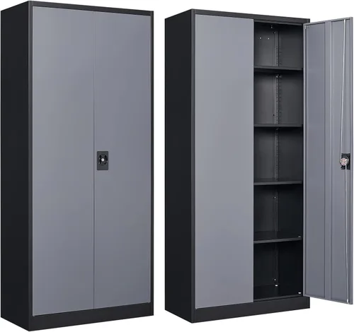 Miniatura 21 de Gabinete de almacenamiento de metal para garaje, armario de almacenamiento con cerradura de 71 pulgadas con 2 estantes ajustables y 1 cajón