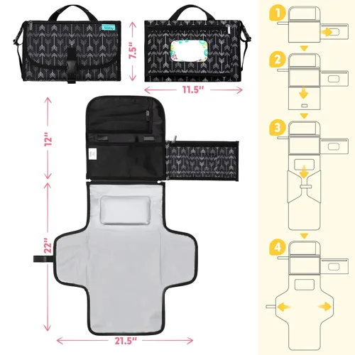 Miniatura 5 de Kopi Baby Cambiador de pañales portátil, bolsa de viaje para cambiador de pañales para bebé con bolsillo para toallitas, cambiador portátil