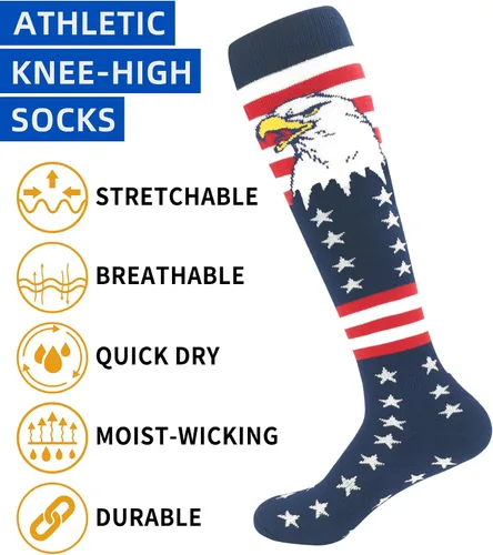 Miniatura 5 de Calcetines altos hasta la rodilla con la bandera americana, patrióticos por encima de la pantorrilla, para béisbol, fútbol, sóftbol y fútbol