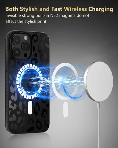 Miniatura 4 de SCORPIFY Funda para iPhone 15 Pro Max [Compatible con MagSafe] con Diseño de Estampado de Leopardo Guepardo Negro Mate, Linda Funda Magnética
