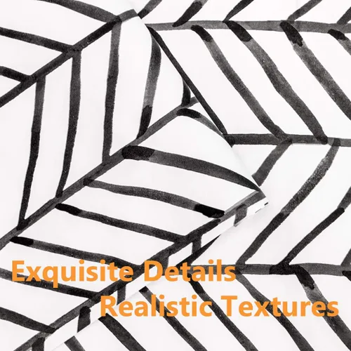 Miniatura 4 de MulYeeh Papel tapiz adhesivo de 17.7 x 118 pulgadas, diseño de espiga de espiga en blanco y negro, extraíble, prepegado, decorativo