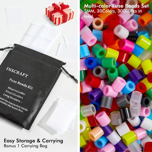 Miniatura 3 de INSCRAFT Kit de 30,000 cuentas de fusibles - 30 paquetes individuales de cuentas de hierro con 3 tableros de enhebrado, 5 papeles de planchado, 10