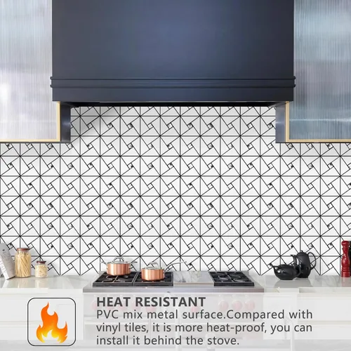 Miniatura 2 de Vamos Tile Azulejo de protección contra salpicaduras para despegar y pegar, azulejos de PVC blanco puro para salpicaduras de cocina y baño, molino