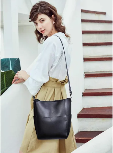 Miniatura 29 de BROMEN Bolsa Hobo para mujer, diseñada con cuero vegano, de hombro, bandolera