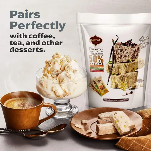 Miniatura 6 de Halva Tahini Bar Mini Snacks – Surtido de 18 aperitivos israelíes Halvah de pistacho, vainilla y cacao en grano – Snacks veganos Kosher sin gluten