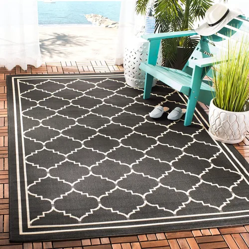 Miniatura 45 de SAFAVIEH Alfombra lavable para exteriores, colección Courtyard de 2.3 x 6.7 pies, color negro y crema, no desprende pelusa y de fácil limpieza