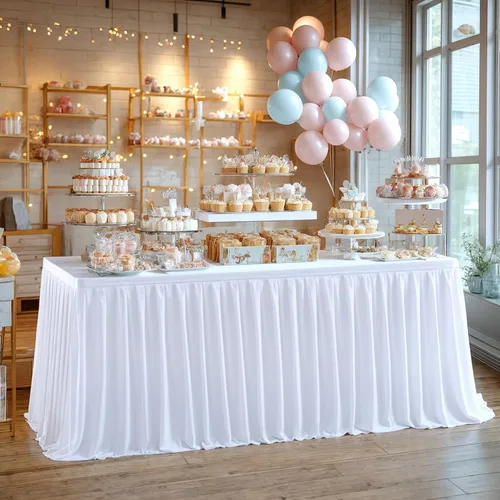 Miniatura 2 de PARTISKY Mantel de poliéster blanco para mesas rectangulares 6f, mantel plisado resistente a las arrugas para fiesta de cumpleaños, banquete, boda