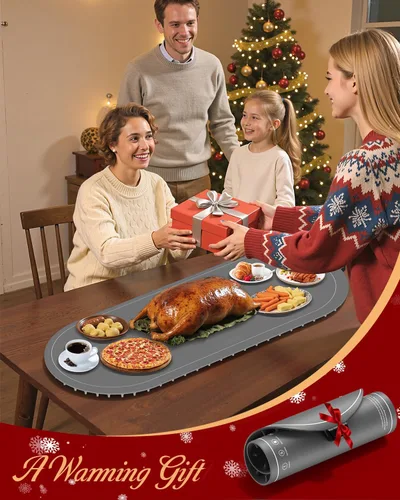 Miniatura 8 de Tapete de calentamiento para alimentos extra grande, 36 x 15 pulgadas, tapete de calentamiento de alimentos con almohadilla aislante de calor, Gris