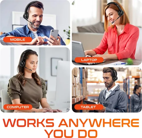 Miniatura 7 de Delton Auriculares Bluetooth 35X para computadora con micrófono de cancelación de ruido, base de carga rápida, acoplamiento automático USB Dongle