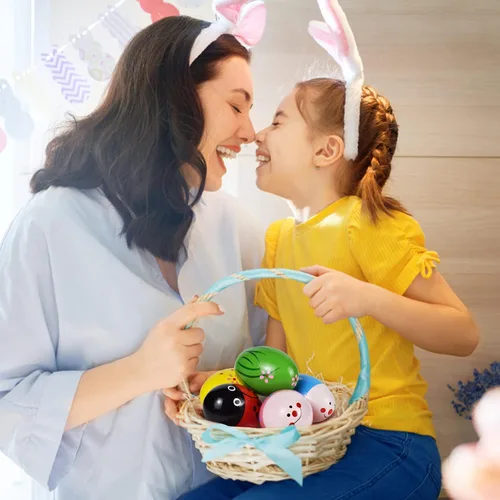 Miniatura 2 de Hayder Huevos de Pascua de madera, juguetes Maracas para niños, agitadores de mano musicales de percusión para recuerdos de fiesta, suministros