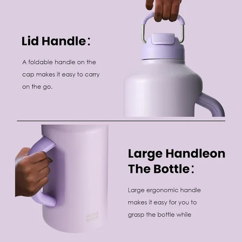 Miniatura 5 de BOTTLE BOTTLE Botella de agua aislada de 64 onzas con popote y tapa de doble uso, botella de agua de acero inoxidable con asa, jarra de acero Púrpura