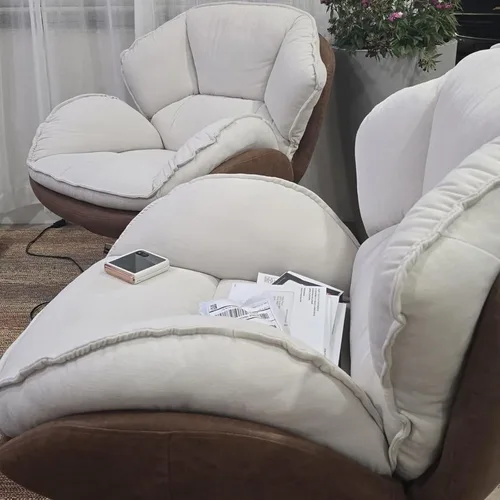 Miniatura 3 de BESTANO Silla giratoria de acento tapizada de chenilla, moderna silla de sala de estar con respaldo, base de metal de 360 grados, silla de lectura