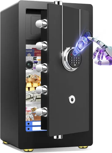 Miniatura 11 de Pequeña caja de seguridad biométrica inteligente para el hogar, mini caja fuerte para el hogar con alertas dobles antirrobo, modo silencioso