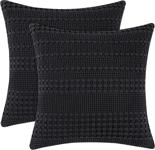 Miniatura 26 de PHF Fundas de almohada con tejido de gofre de 24" x 24", paquete de 2, funda de almohada cuadrada 100% algodón para decoración de ropa de cama, sin