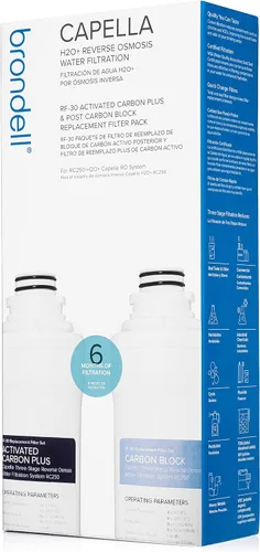 Brondell Juego de filtros de repuesto de ósmosis inversa para sistema de filtración de agua Capella RO, carbón activado Plus y filtros de bloque de