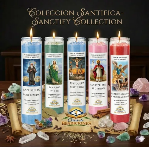 Miniatura 3 de SAN Judas-ST Jude/PAQUETE DE 2 Veladoras Preparadas con Cuarzos - Velas fijas con cuarzo, Casa de Bendiciones, verde, ligeramente perfumada
