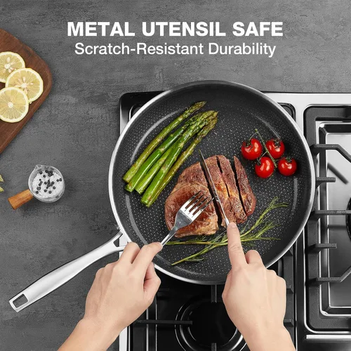 Miniatura 3 de PekGema Sartén antiadherente de 10 pulgadas, sartén de cerámica híbrida, sartén de acero inoxidable, sartén de chef apta para horno sin adhesivo