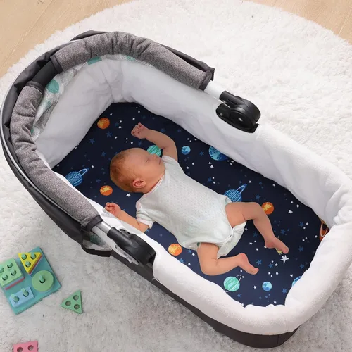 Miniatura 2 de PHF Paquete de 3 sábanas suaves para moisés, sábanas de cuna Espacio transpirables y cómodas para bebés niños y niñas neutras, ajuste universal