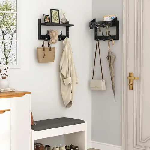 Miniatura 2 de Evermagin Perchero de pared de 29 pulgadas con estante, perchero 4 en 1 y colgador de llaves con 11 ganchos de metal, estante montado en la pared