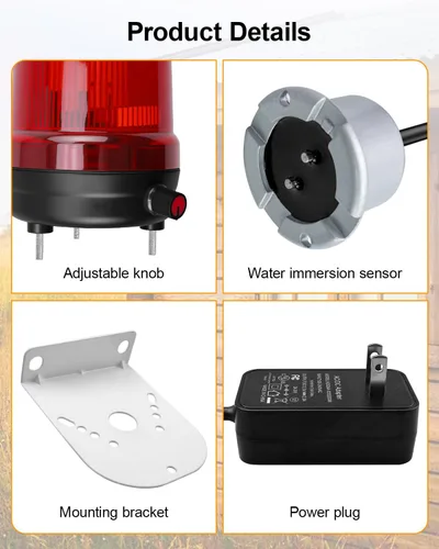 Miniatura 5 de Alarma de bomba de sumidero, detección de fugas de agua alta con alarma fuerte de 110 dB e indicador LED, cable de sonda de 5 pies, alimentación