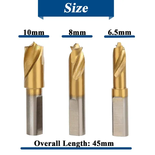 Miniatura 4 de 3 brocas de soldadura por puntos, broca de corte de soldadura de acero cobalto de alta velocidad con revestimiento de titanio de 1/4 de pulgada