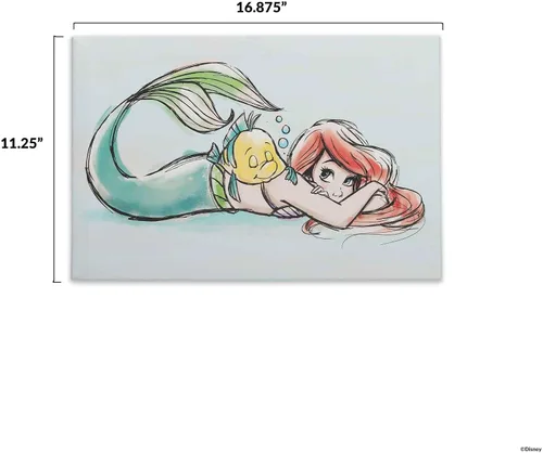 Miniatura 6 de Open Road Brands Disney - Lienzo decorativo de pared con diseño de Ariel y Flounder de La Sirenita en acuarela - Hermoso arte de pared de Ariel