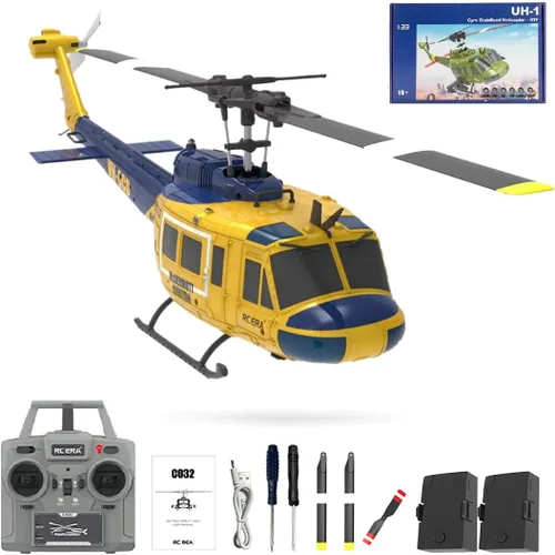 Helicóptero RC ERA C032 RC, escala 1/48 2.4G 6CH UH-1 Huey Flybarless RC Helicóptero, estabilización giroscopio de 6 ejes, con retención de altitud