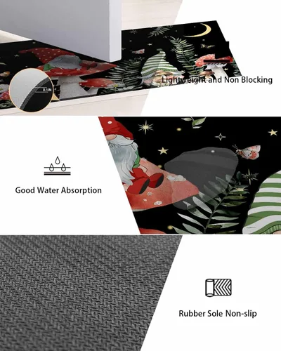 Miniatura 8 de Tapete de baño antideslizante de gnomos de hongos, tapete de baño, alfombra de pasillo de baño, de secado rápido y absorbente, de tierra