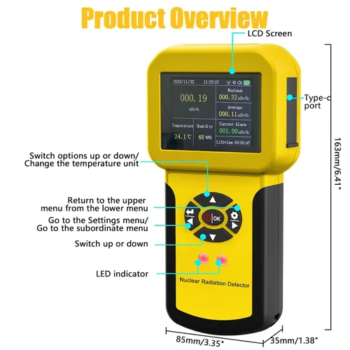 Miniatura 9 de HOLDPEAK - Contador Geiger, detector de radiación nuclear recargable con pantalla LCD, detección beta, gamma y rayos X, 5 unidades de medición