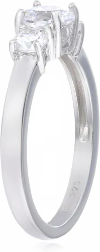 Miniatura 4 de Tienda Essentials Anillo redondo de 3 piedras de plata de ley chapada en platino o oro hecho con circonita cúbica de elementos infinitos