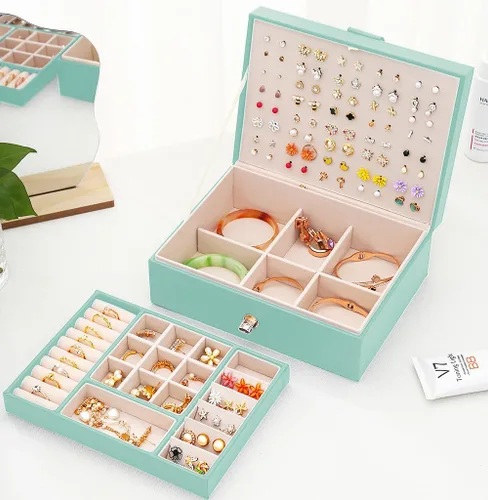 Miniatura 146 de Joyero de pendientes para mujeres y niñas, organizador de aretes de 5 capas, caja organizadora de joyas blanca con candado, collares y aretes