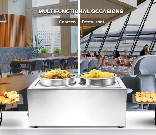 Miniatura 4 de SYBO - Calentador de alimentos de grado comercial de acero inoxidable Bain Marie, fácil de limpiar, mesa de vapor para buffet, catering