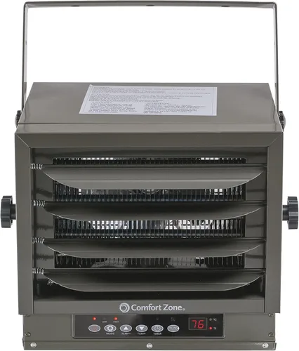 Miniatura 7 de Comfort Zone Calentador de garaje con cable duro de 7500 W, soporte de techo industrial y comercial, ventilador de 240 V con control remoto, Gris