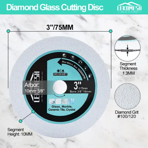 Miniatura 2 de Disco de corte de vidrio de diamante, 3 piezas de hoja de sierra de rueda de corte de 3 pulgadas/2.953 in con eje de 3/8 pulgadas (0.394 in)