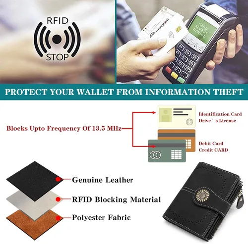 Miniatura 5 de SENDEFN Carteras pequeñas para mujer, con bloqueo RFID, de cuero, plegable, tarjetero con ventana de identificación