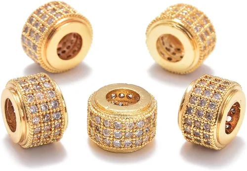 Miniatura 8 de AD Beads Corona de diamantes de imitación de circonita con agujero grande, cuentas espaciadoras (10 unidades, corona transparente sobre oro
