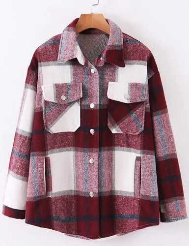 Miniatura 8 de Tanming - Chaquetas de franela cepillada para mujer, a cuadros, con botones, solapas y bolsillos, camisa tipo chaqueta