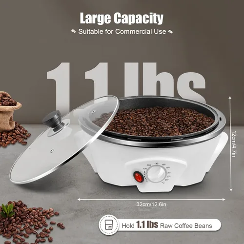 Miniatura 3 de Tostador de café eléctrico para uso doméstico, tostadora de café de grano de maní de 800 W, temperatura ajustable, para cafeterías, familias, clubes