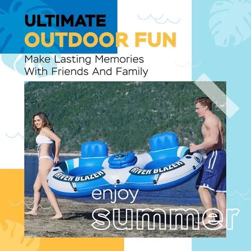 Miniatura 6 de Sunlite Sports Balsa de río inflable para 2 personas, flotador de agua para descansar sobre el lago y el río, tubo de agua al aire libre, diversión