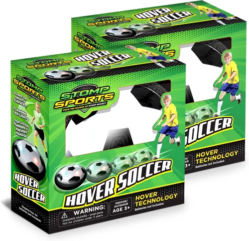 Hover Soccer 2 Pack de los creadores de Stomp Rocket – Juguete de fútbol de aire en interiores con luces LED y parachoques acolchados para niños de
