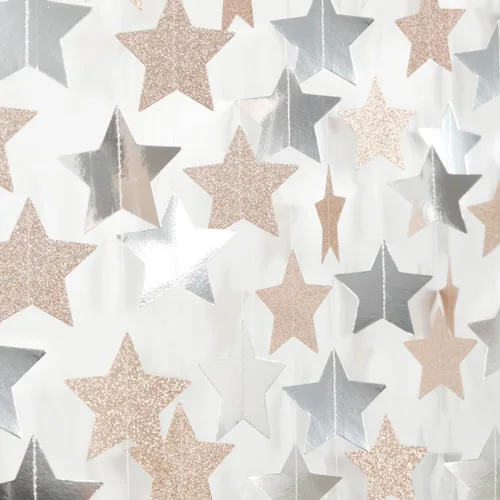 Miniatura 9 de Guirnalda de decoración de cumpleaños y graduación en negro y plata - 18.9 metros de serpentinas brillantes con purpurina y estrellas colgantes